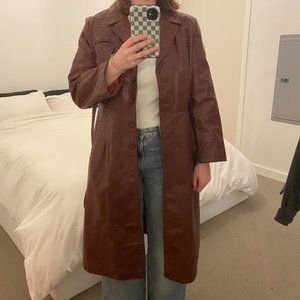 Brown/Burgundy Genuine Leather Trench Coat